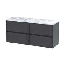 Nuie Havana 1200mm Wall Hung 4-drawer Unit & Laminate Worktop Contemporary Graphite Grey Woodgrain MFC Textured Woodgrain 561x1205x390mm - HAV2204LCM2 - JJ Building Materials
