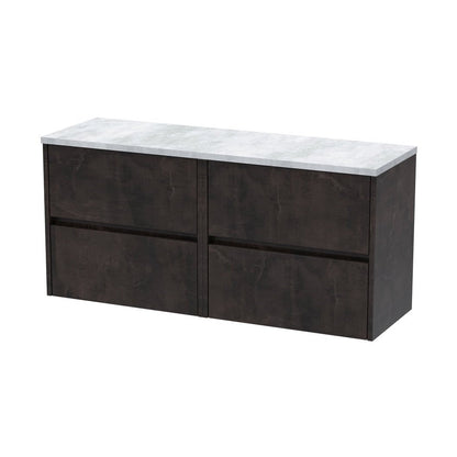 Nuie Havana 1200mm Wall Hung 4-drawer Unit & Laminate Worktop Contemporary Metallic Slate MFC Textured Matt 561x1205x390mm - HAV2604LBG2 - JJ Building Materials