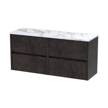 Nuie Havana 1200mm Wall Hung 4-drawer Unit & Laminate Worktop Contemporary Metallic Slate MFC Textured Matt 561x1205x390mm - HAV2604LCM2 - JJ Building Materials