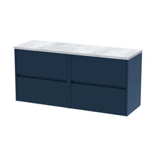 Nuie Havana 1200mm Wall Hung 4-drawer Unit & Laminate Worktop Contemporary Midnight Blue MFC Painted Matt 561x1205x390mm - HAV2904LBG2 - JJ Building Materials