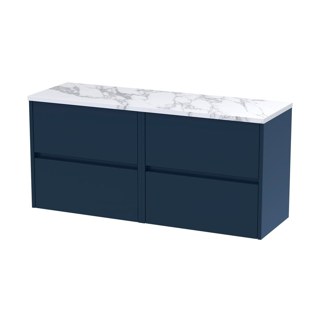 Nuie Havana 1200mm Wall Hung 4-drawer Unit & Laminate Worktop Contemporary Midnight Blue MFC Painted Matt 561x1205x390mm - HAV2904LCM2 - JJ Building Materials