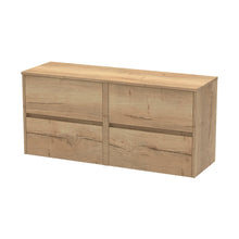 Nuie Havana 1200mm Wall Hung 4 Drawer Unit & Worktop Contemporary Autumn Oak MFC Textured Woodgrain 557x1205x390mm - JJ Building Materials