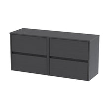Nuie Havana 1200mm Wall Hung 4 Drawer Unit & Worktop Contemporary Graphite Grey Woodgrain MFC Textured Woodgrain 557x1205x390mm - JJ Building Materials