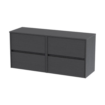 Nuie Havana 1200mm Wall Hung 4 Drawer Unit & Worktop Contemporary Graphite Grey Woodgrain MFC Textured Woodgrain 557x1205x390mm - JJ Building Materials