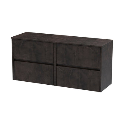 Nuie Havana 1200mm Wall Hung 4 Drawer Unit & Worktop Contemporary Metallic Slate MFC Textured Matt 557x1205x390mm - JJ Building Materials