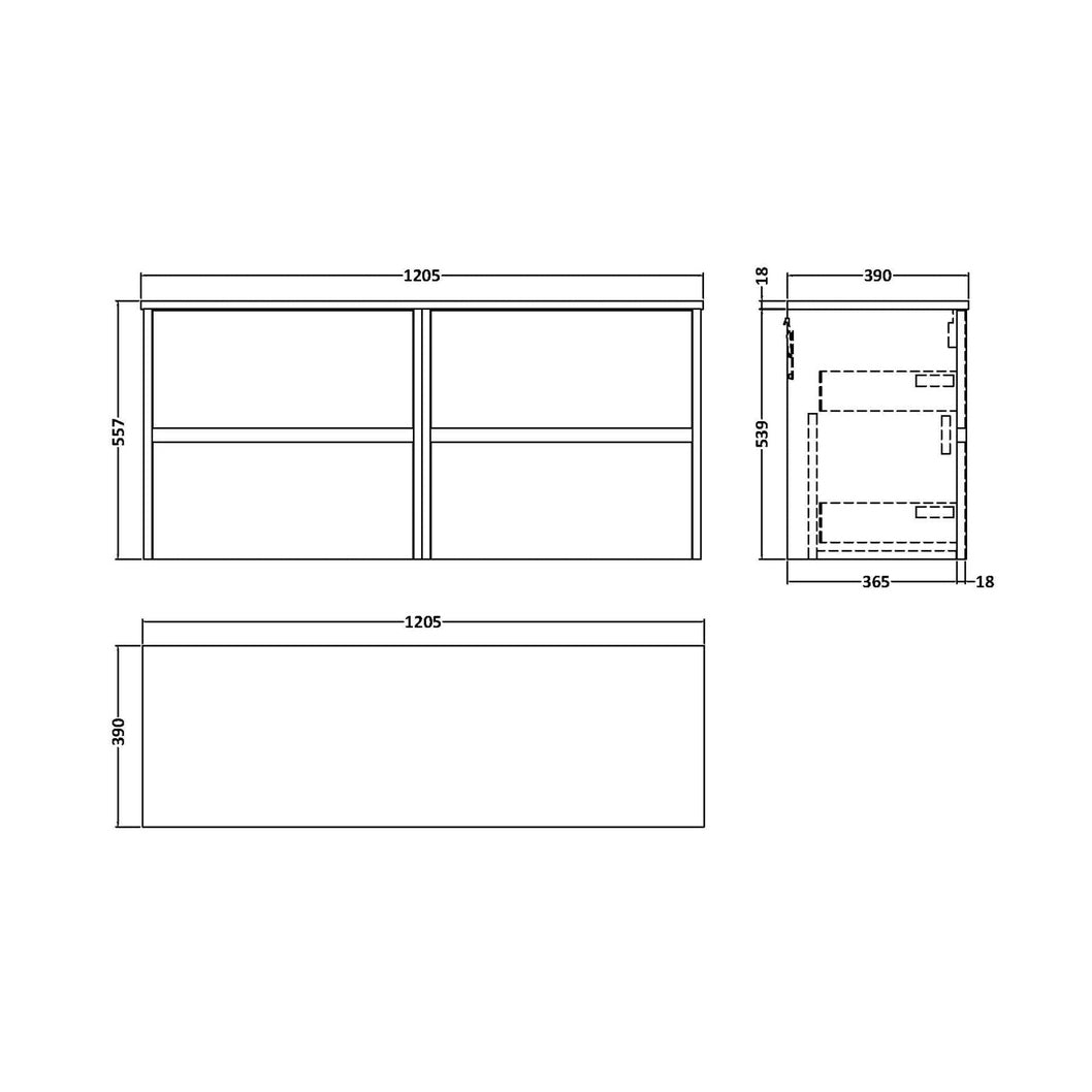 Nuie Havana 1200mm Wall Hung 4-drawer Unit & Worktop Contemporary Midnight Blue MFC Painted Matt 557x1205x390mm - JJ Building Materials