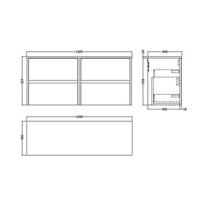 Nuie Havana 1200mm Wall Hung 4-drawer Unit & Worktop Contemporary Midnight Blue MFC Painted Matt 557x1205x390mm - JJ Building Materials