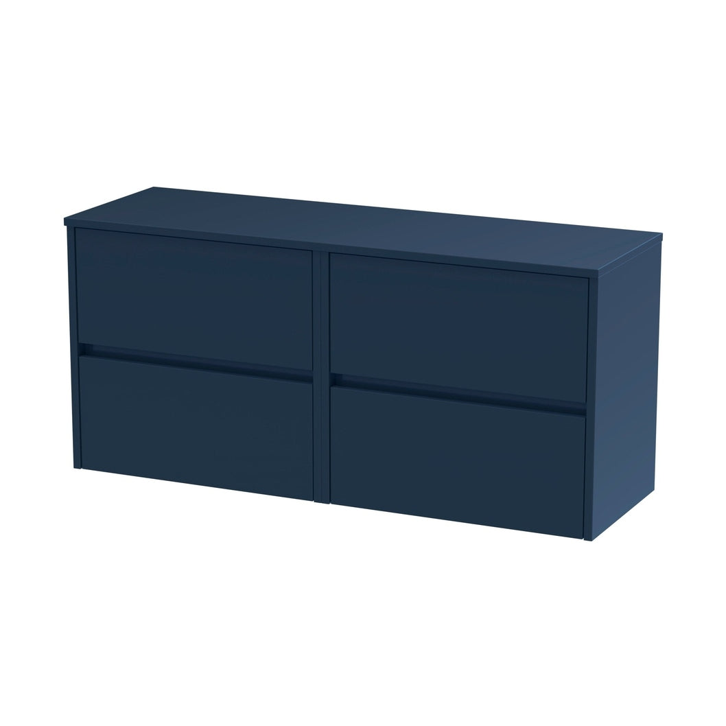Nuie Havana 1200mm Wall Hung 4-drawer Unit & Worktop Contemporary Midnight Blue MFC Painted Matt 557x1205x390mm - JJ Building Materials