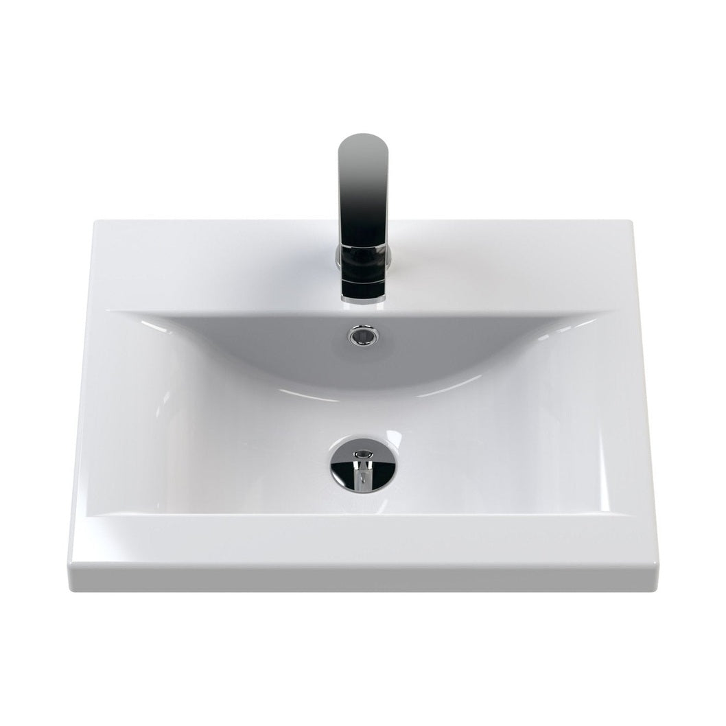 Nuie Havana 500mm Wall Hung 2 Drawer Unit & Basin 1 Contemporary Autumn Oak MFC Textured Woodgrain 579x510x390mm - JJ Building Materials