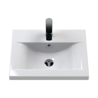 Nuie Havana 500mm Wall Hung 2 Drawer Unit & Basin 1 Contemporary Autumn Oak MFC Textured Woodgrain 579x510x390mm - JJ Building Materials