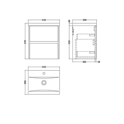 Nuie Havana 500mm Wall Hung 2 Drawer Unit & Basin 1 Contemporary Coastal Grey MFC Smooth Matt 579x510x390mm - JJ Building Materials