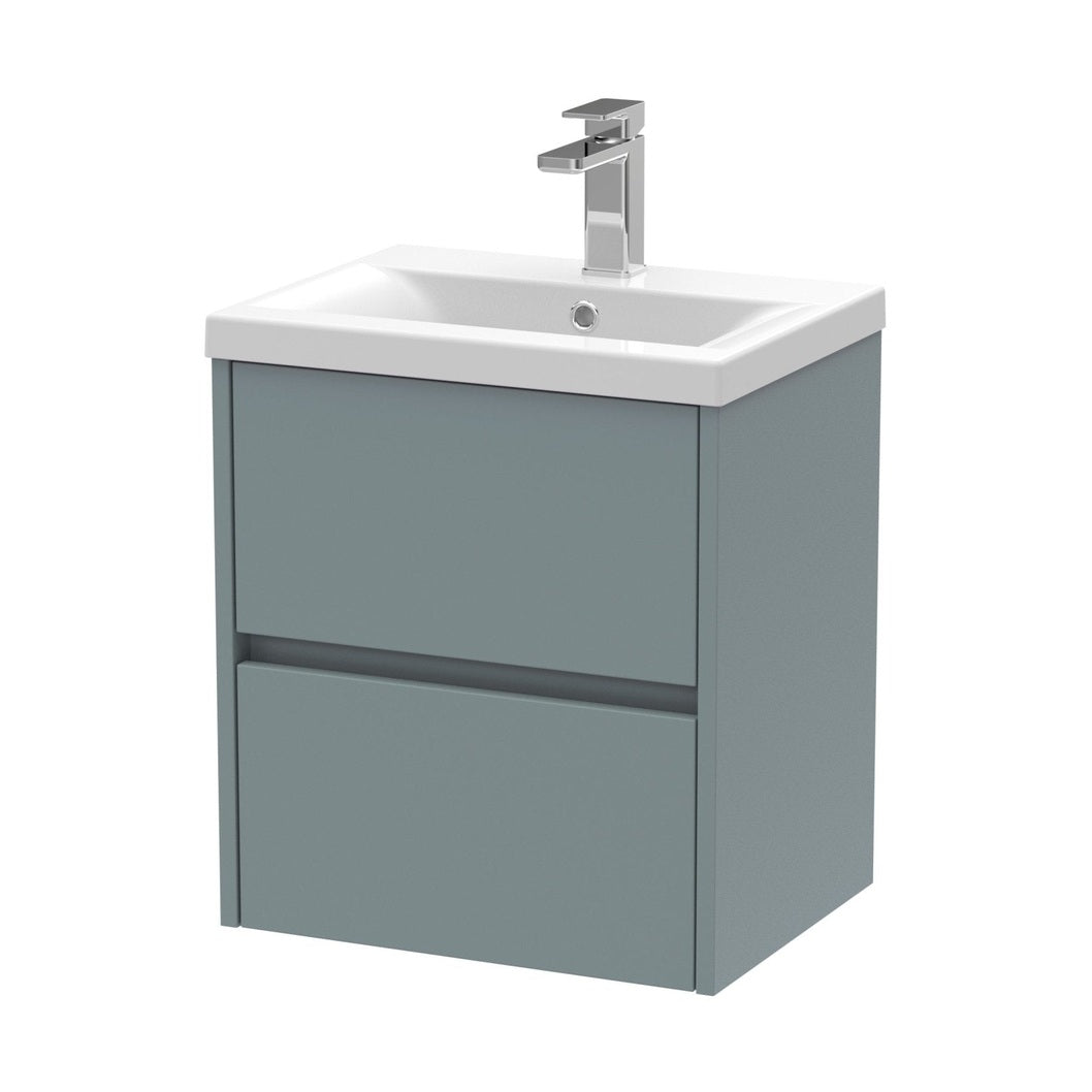 Nuie Havana 500mm Wall Hung 2 Drawer Unit & Basin 1 Contemporary Coastal Grey MFC Smooth Matt 579x510x390mm - JJ Building Materials