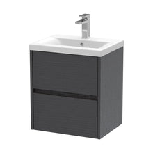 Nuie Havana 500mm Wall Hung 2 Drawer Unit & Basin 1 Contemporary Graphite Grey Woodgrain MFC Textured Woodgrain 579x510x390mm - JJ Building Materials