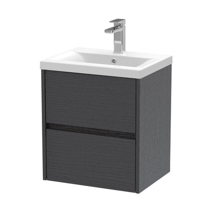 Nuie Havana 500mm Wall Hung 2 Drawer Unit & Basin 1 Contemporary Graphite Grey Woodgrain MFC Textured Woodgrain 579x510x390mm - JJ Building Materials