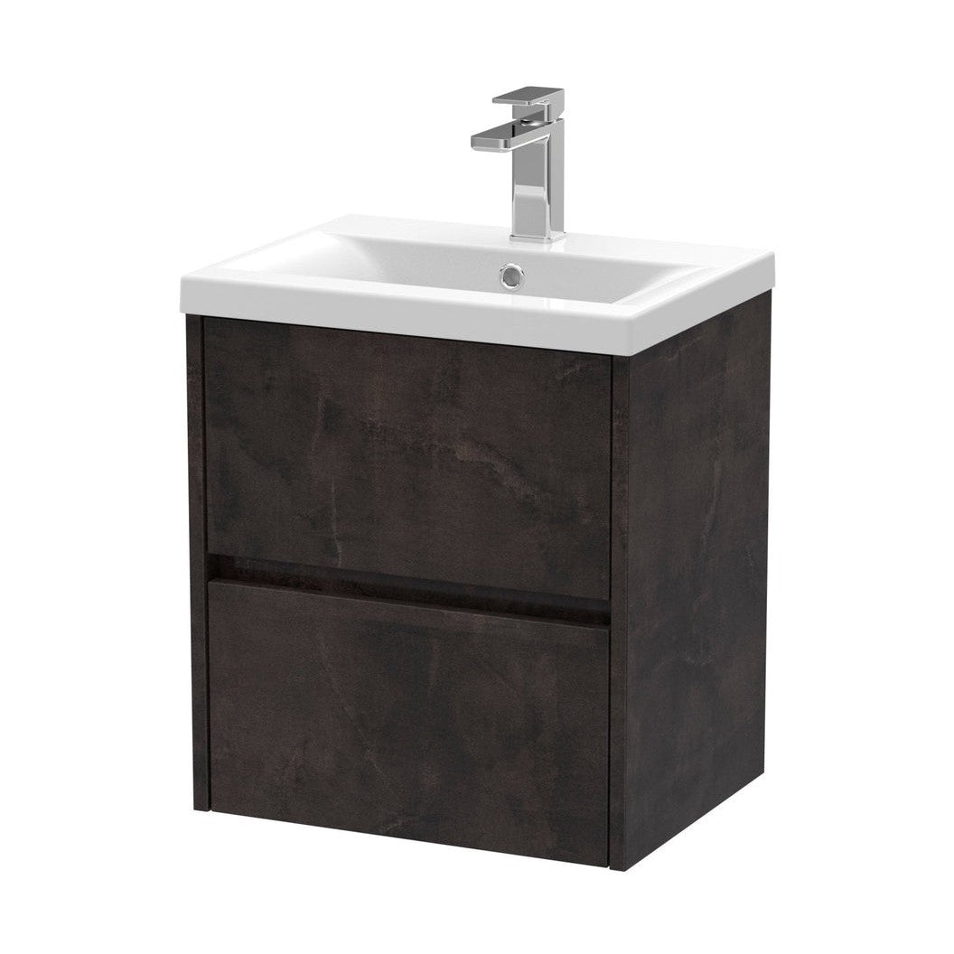 Nuie Havana 500mm Wall Hung 2 Drawer Unit & Basin 1 Contemporary Metallic Slate MFC Textured Matt 579x510x390mm - JJ Building Materials