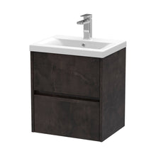 Nuie Havana 500mm Wall Hung 2 Drawer Unit & Basin 1 Contemporary Metallic Slate MFC Textured Matt 579x510x390mm - JJ Building Materials