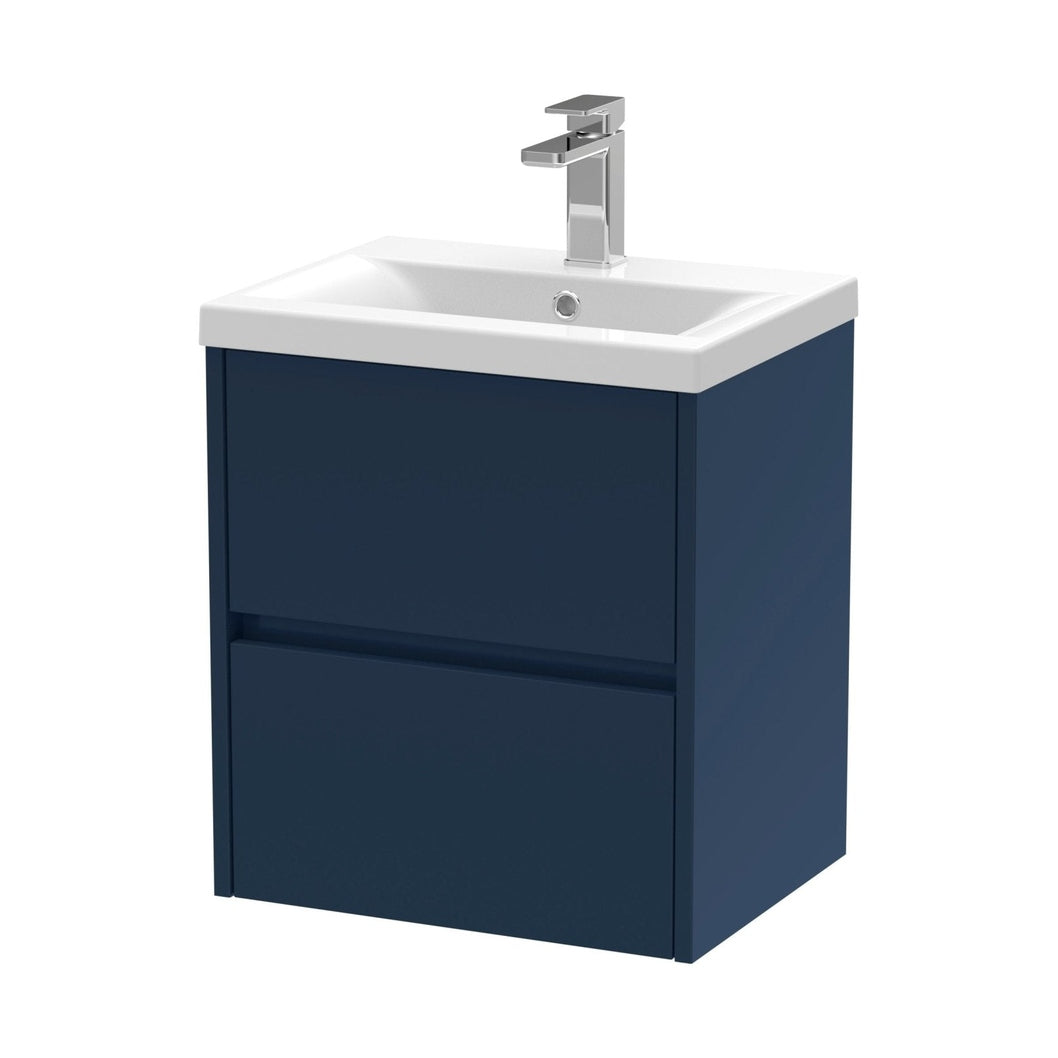 Nuie Havana 500mm Wall Hung 2-drawer Unit & Basin 1 Contemporary Midnight Blue MFC Painted Matt 579x510x390mm - JJ Building Materials