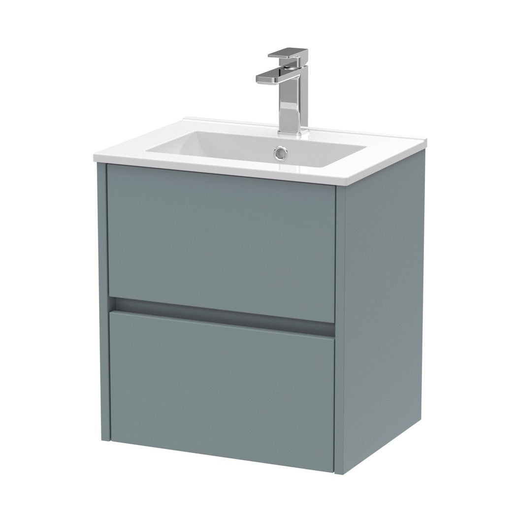 Nuie Havana 500mm Wall Hung 2 Drawer Unit & Basin 2 Contemporary Coastal Grey MFC Smooth Matt 557x500x390mm - JJ Building Materials