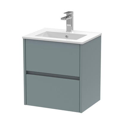 Nuie Havana 500mm Wall Hung 2 Drawer Unit & Basin 2 Contemporary Coastal Grey MFC Smooth Matt 557x500x390mm - JJ Building Materials