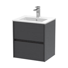 Nuie Havana 500mm Wall Hung 2 Drawer Unit & Basin 2 Contemporary Graphite Grey Woodgrain MFC Textured Woodgrain 557x500x390mm - JJ Building Materials