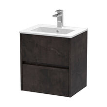 Nuie Havana 500mm Wall Hung 2 Drawer Unit & Basin 2 Contemporary Metallic Slate MFC Textured Matt 557x500x390mm - JJ Building Materials