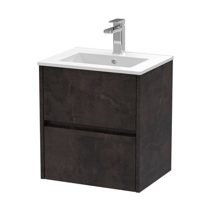 Nuie Havana 500mm Wall Hung 2 Drawer Unit & Basin 2 Contemporary Metallic Slate MFC Textured Matt 557x500x390mm - JJ Building Materials