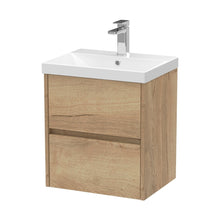 Nuie Havana 500mm Wall Hung 2 Drawer Unit & Basin 3 Contemporary Autumn Oak MFC Textured Woodgrain 589x510x395mm - JJ Building Materials