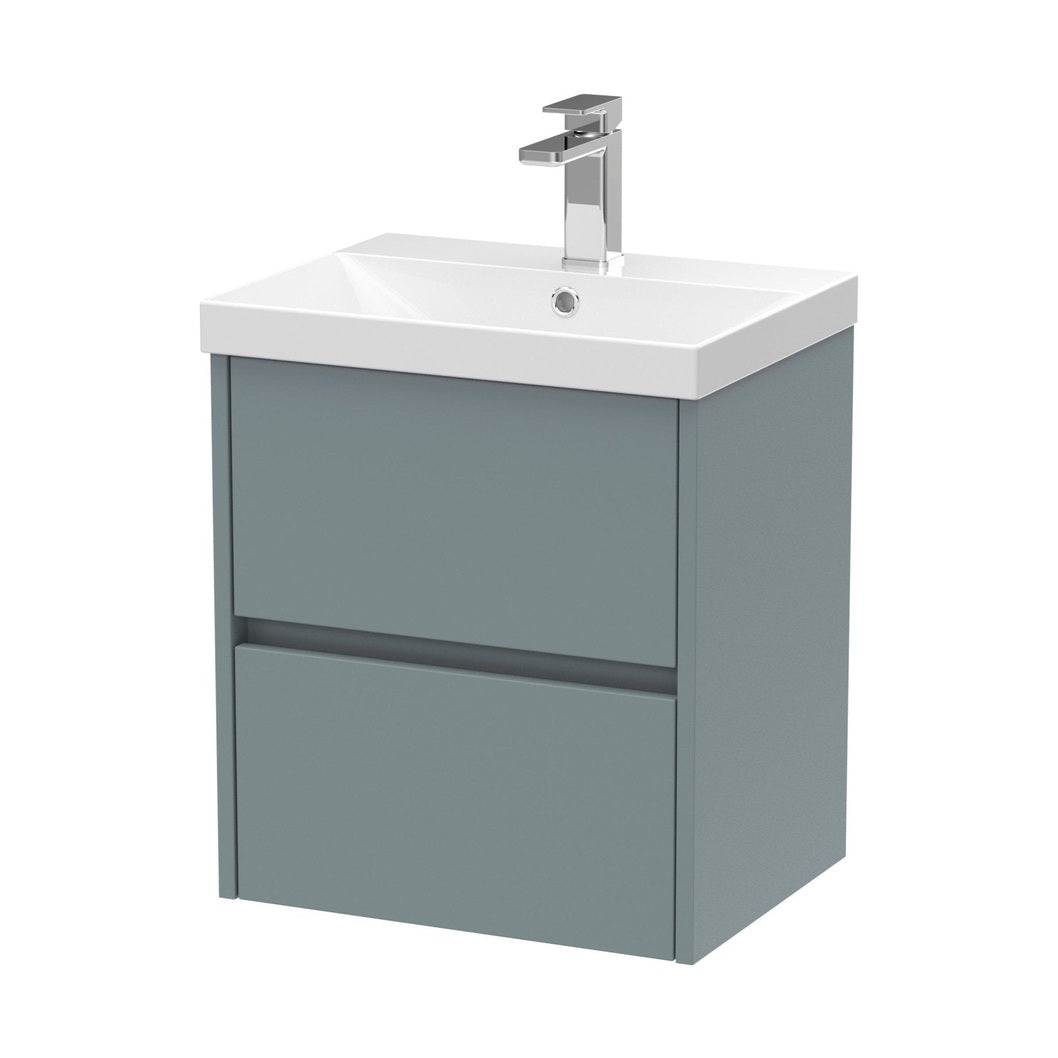 Nuie Havana 500mm Wall Hung 2 Drawer Unit & Basin 3 Contemporary Coastal Grey MFC Smooth Matt 589x510x395mm - JJ Building Materials