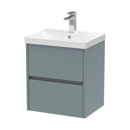 Nuie Havana 500mm Wall Hung 2 Drawer Unit & Basin 3 Contemporary Coastal Grey MFC Smooth Matt 589x510x395mm - JJ Building Materials