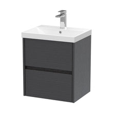 Nuie Havana 500mm Wall Hung 2 Drawer Unit & Basin 3 Contemporary Graphite Grey Woodgrain MFC Textured Woodgrain 589x510x395mm - JJ Building Materials