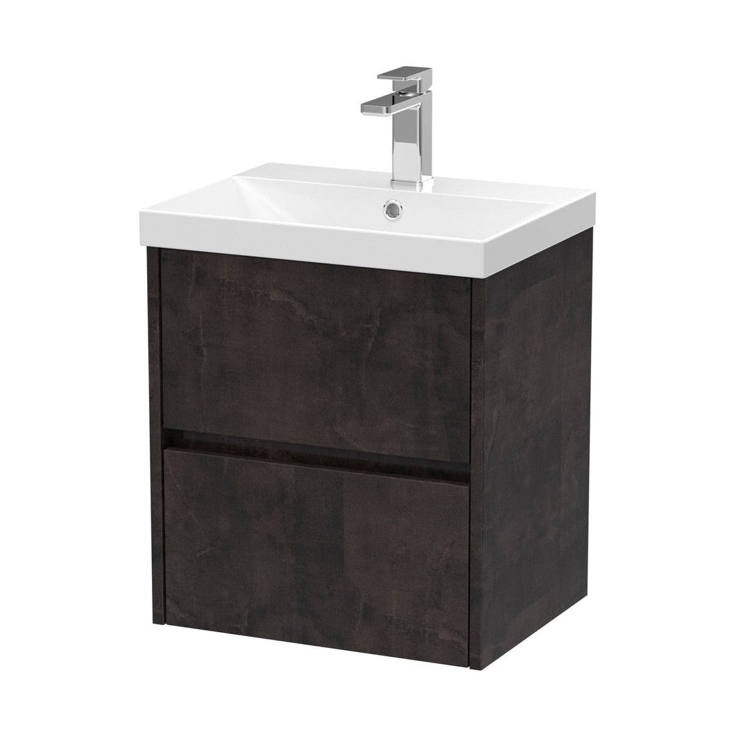 Nuie Havana 500mm Wall Hung 2 Drawer Unit & Basin 3 Contemporary Metallic Slate MFC Textured Matt 589x510x395mm - JJ Building Materials