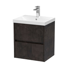Nuie Havana 500mm Wall Hung 2 Drawer Unit & Basin 3 Contemporary Metallic Slate MFC Textured Matt 589x510x395mm - JJ Building Materials
