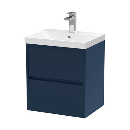 Nuie Havana 500mm Wall Hung 2-drawer Unit & Basin 3 Contemporary Midnight Blue MFC Painted Matt 589x510x395mm - JJ Building Materials