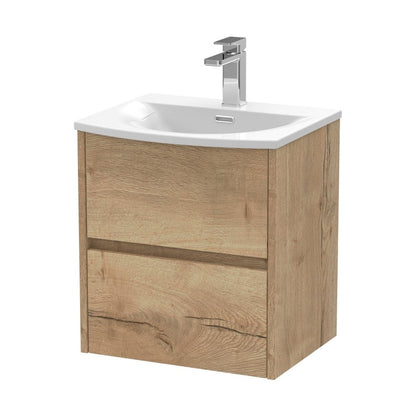Nuie Havana 500mm Wall Hung 2 Drawer Unit & Basin 4 Contemporary Autumn Oak MFC Textured Woodgrain 564x510x440mm - JJ Building Materials
