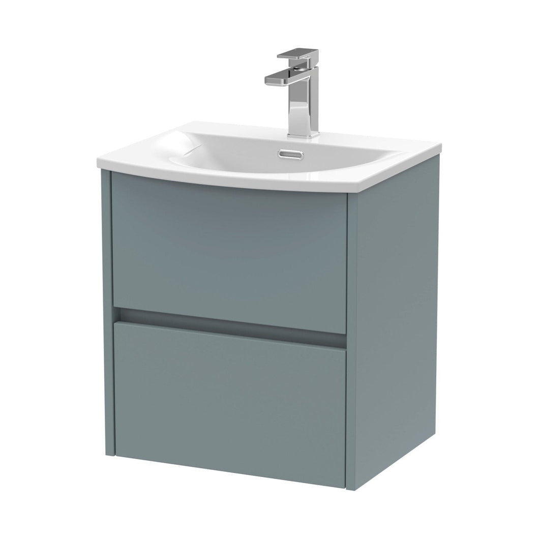 Nuie Havana 500mm Wall Hung 2 Drawer Unit & Basin 4 Contemporary Coastal Grey MFC Smooth Matt 564x510x440mm - JJ Building Materials