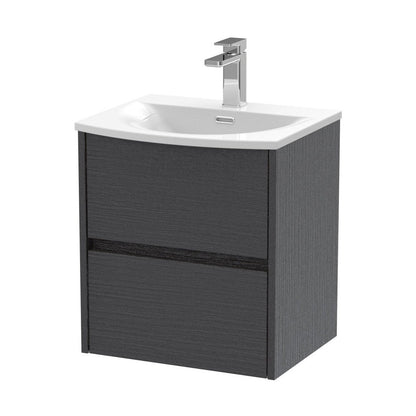 Nuie Havana 500mm Wall Hung 2 Drawer Unit & Basin 4 Contemporary Graphite Grey Woodgrain MFC Textured Woodgrain 564x510x440mm - JJ Building Materials