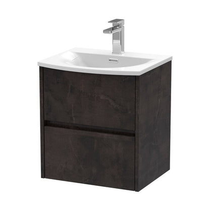 Nuie Havana 500mm Wall Hung 2 Drawer Unit & Basin 4 Contemporary Metallic Slate MFC Textured Matt 564x510x440mm - JJ Building Materials