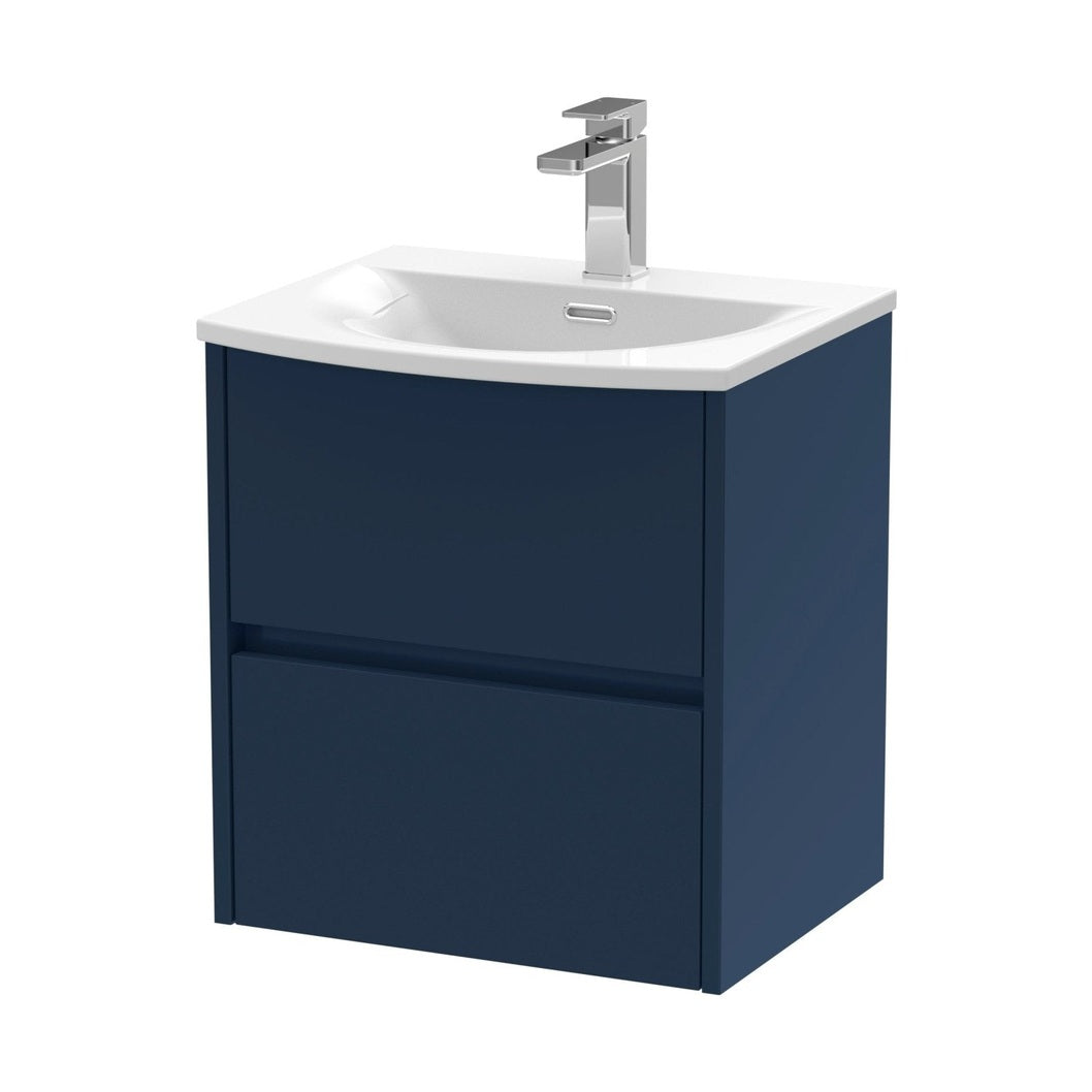 Nuie Havana 500mm Wall Hung 2-drawer Unit & Basin 4 Contemporary Midnight Blue MFC Painted Matt 569x510x440mm - JJ Building Materials