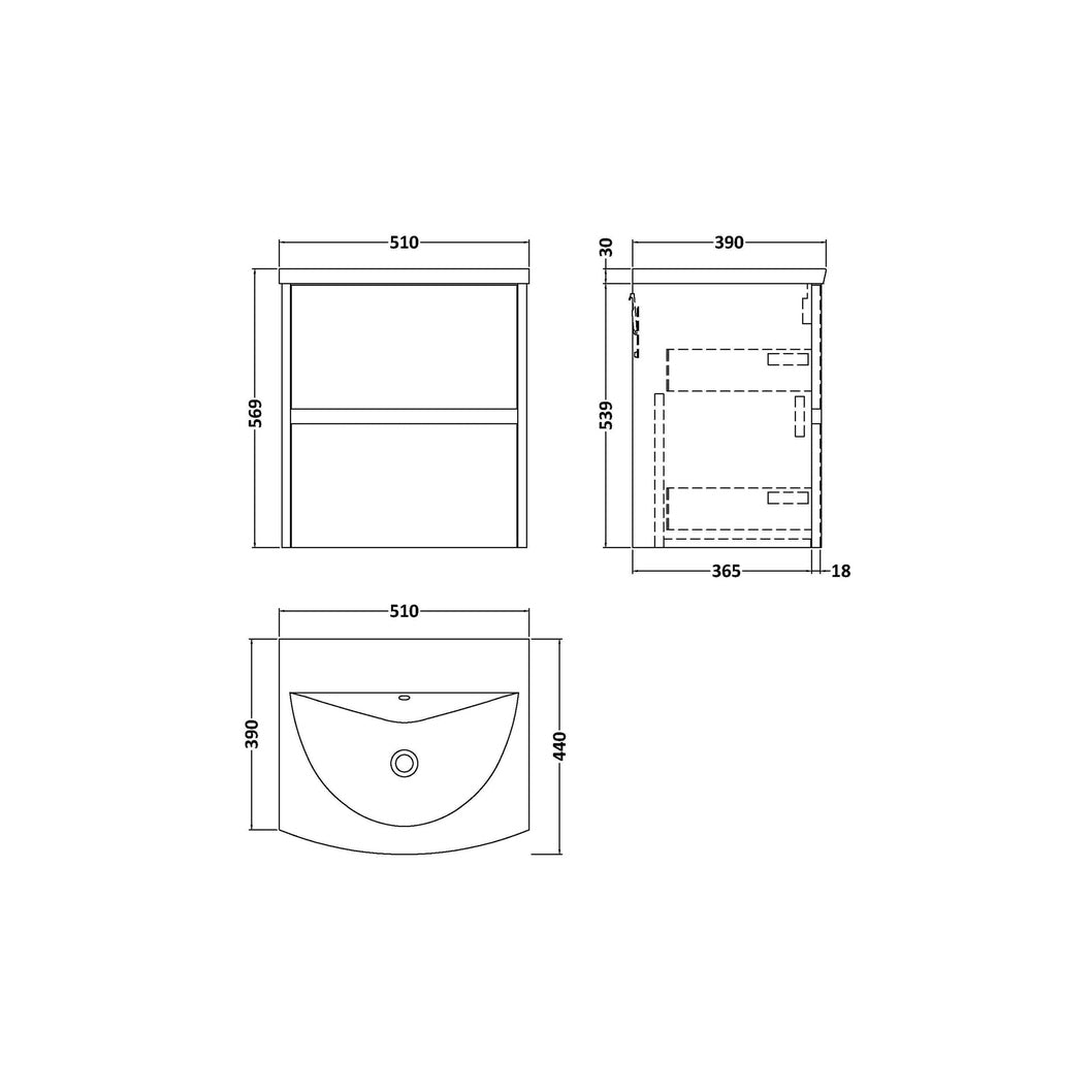 Nuie Havana 500mm Wall Hung 2-drawer Unit & Basin 4 Contemporary Midnight Blue MFC Painted Matt 569x510x440mm - JJ Building Materials