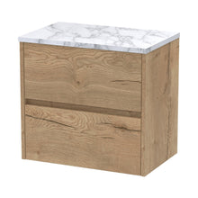 Nuie Havana 600 Wall Hung 2-drawer Unit & Laminate Worktop Contemporary Autumn Oak MFC Textured Woodgrain 561x605x390mm - JJ Building Materials
