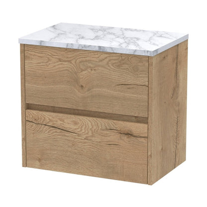 Nuie Havana 600 Wall Hung 2-drawer Unit & Laminate Worktop Contemporary Autumn Oak MFC Textured Woodgrain 561x605x390mm - JJ Building Materials