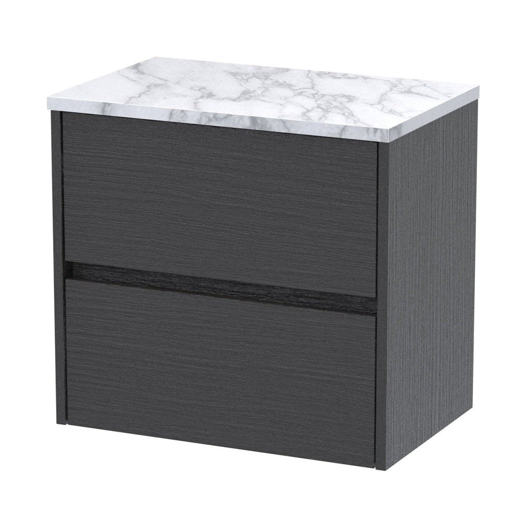 Nuie Havana 600 Wall Hung 2-drawer Unit & Laminate Worktop Contemporary Graphite Grey Woodgrain MFC Textured Woodgrain 561x605x390mm - JJ Building Materials