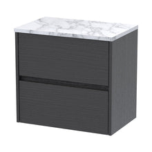 Nuie Havana 600 Wall Hung 2-drawer Unit & Laminate Worktop Contemporary Graphite Grey Woodgrain MFC Textured Woodgrain 561x605x390mm - JJ Building Materials