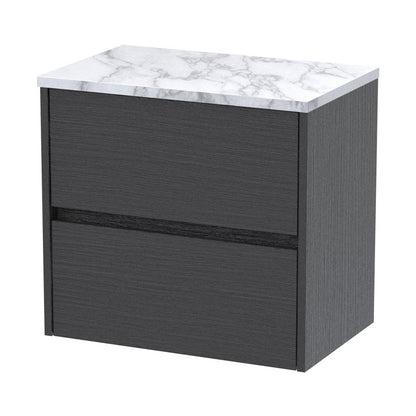 Nuie Havana 600 Wall Hung 2-drawer Unit & Laminate Worktop Contemporary Graphite Grey Woodgrain MFC Textured Woodgrain 561x605x390mm - JJ Building Materials
