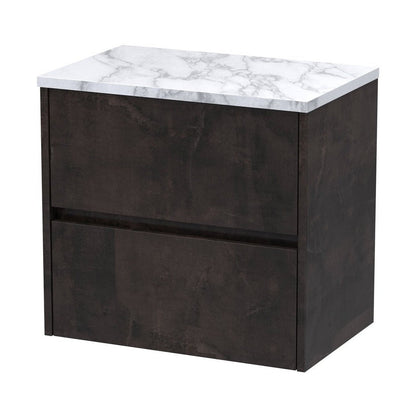 Nuie Havana 600 Wall Hung 2-drawer Unit & Laminate Worktop Contemporary Metallic Slate MFC Textured Matt 561x605x390mm - JJ Building Materials