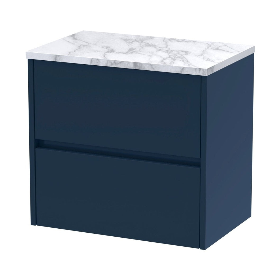 Nuie Havana 600 Wall Hung 2-drawer Unit & Laminate Worktop Contemporary Midnight Blue MFC Painted Matt 561x605x390mm - JJ Building Materials