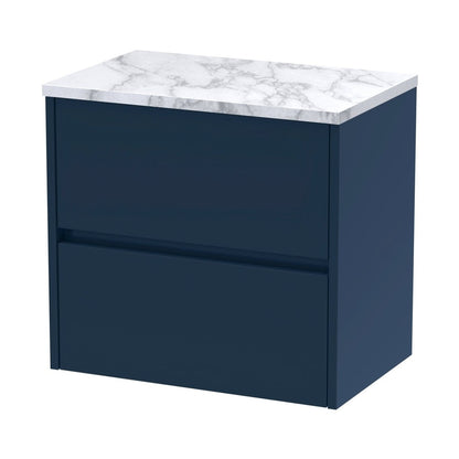 Nuie Havana 600 Wall Hung 2-drawer Unit & Laminate Worktop Contemporary Midnight Blue MFC Painted Matt 561x605x390mm - JJ Building Materials