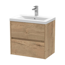 Nuie Havana 600mm Wall Hung 2 Drawer Unit & Basin 1 Contemporary Autumn Oak MFC Textured Woodgrain 579x610x390mm - JJ Building Materials