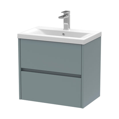 Nuie Havana 600mm Wall Hung 2 Drawer Unit & Basin 1 Contemporary Coastal Grey MFC Smooth Matt 579x610x390mm - JJ Building Materials