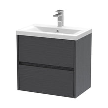 Nuie Havana 600mm Wall Hung 2 Drawer Unit & Basin 1 Contemporary Graphite Grey Woodgrain MFC Textured Woodgrain 579x610x390mm - JJ Building Materials